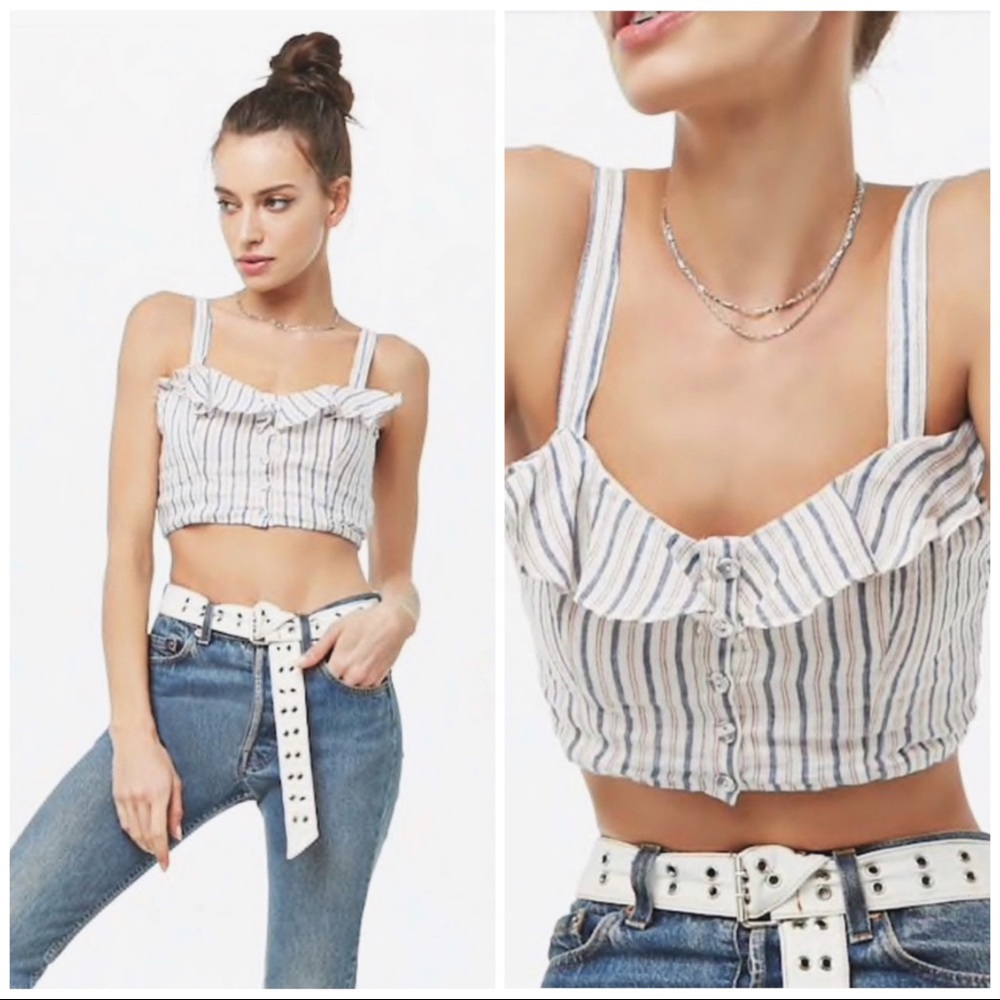 FOREVER 21 | LINEN CROPPED BUTTON FRONT TANK TOP